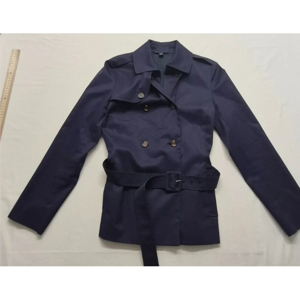 Brooks Brothers 346‎ women's navy blue trench coat buttons belted stretch sz 4